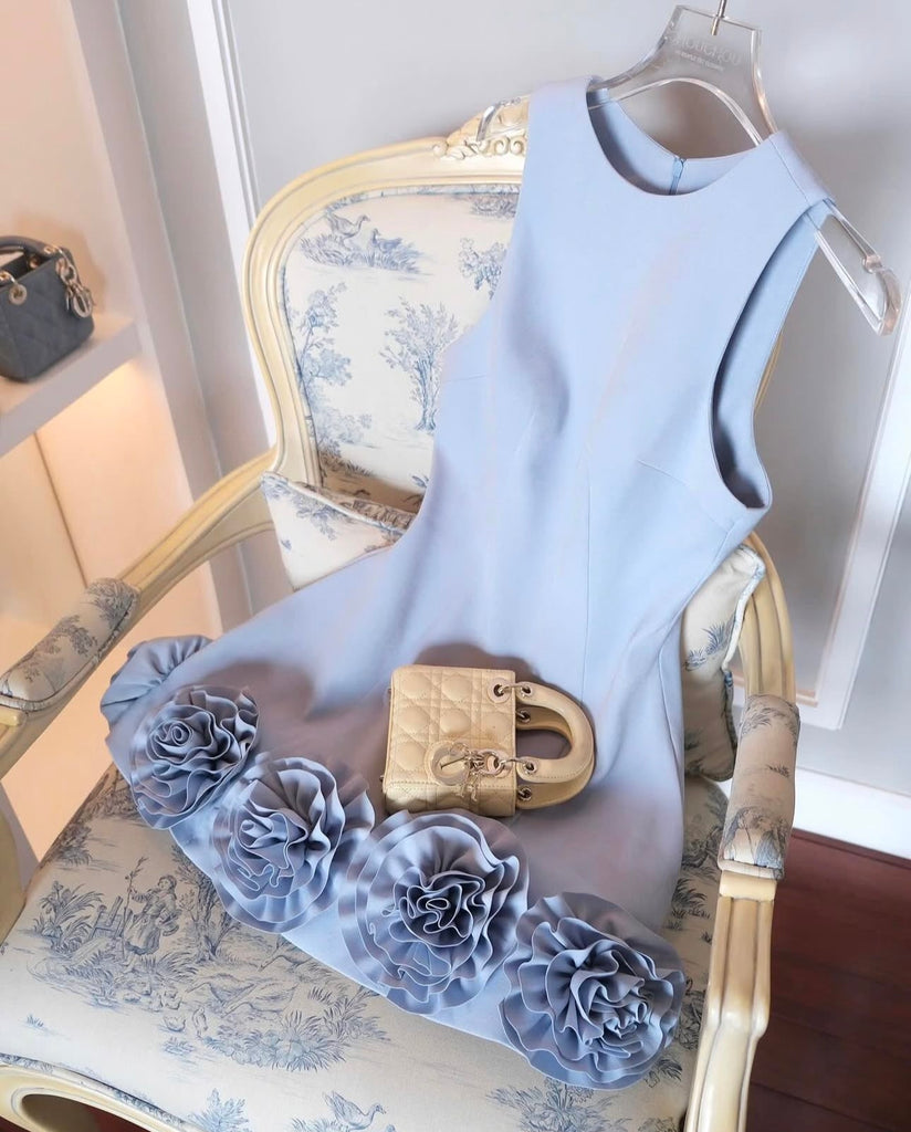 Stylish blue dress | Azure 3D Flower Mini Dress In Blue - Ideal for special occasions