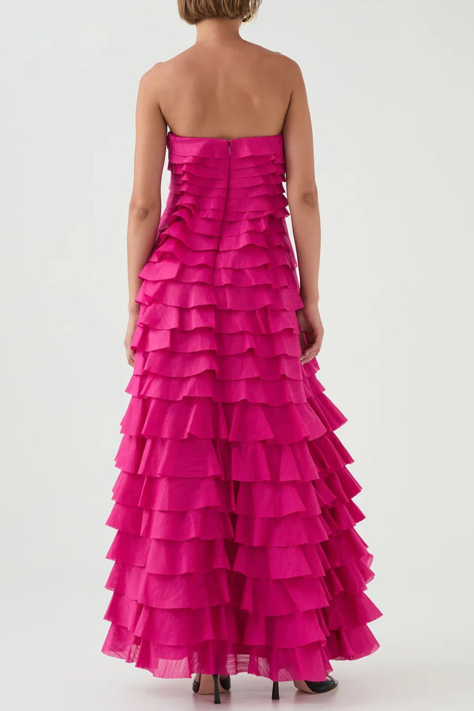 Stylish red dress | cathy Pleated layer strapless maxi dress in rose red - Ideal for special occasions