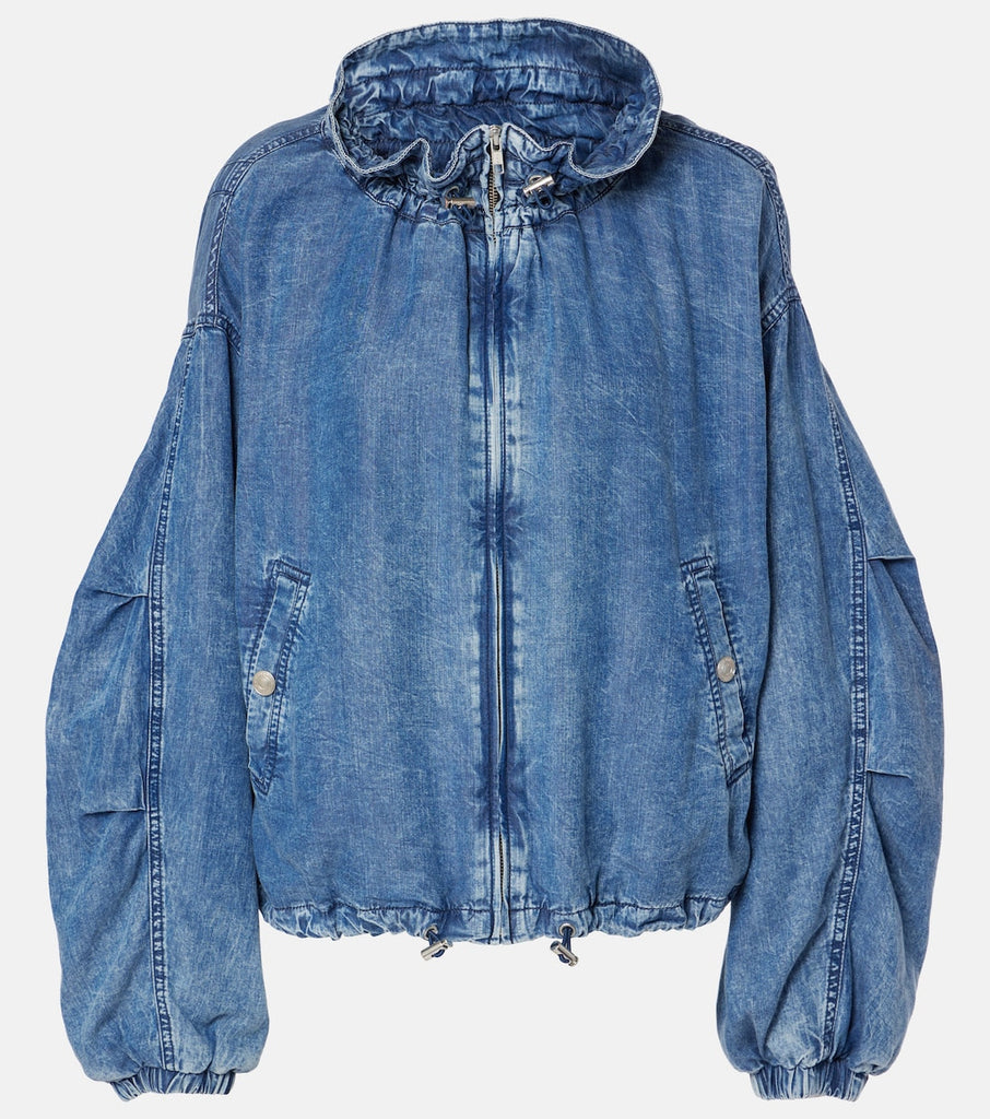 Lmara Drawstring Petal Collar Denim Jacket - Stylish beautiful dress for special occasions | Buy Online