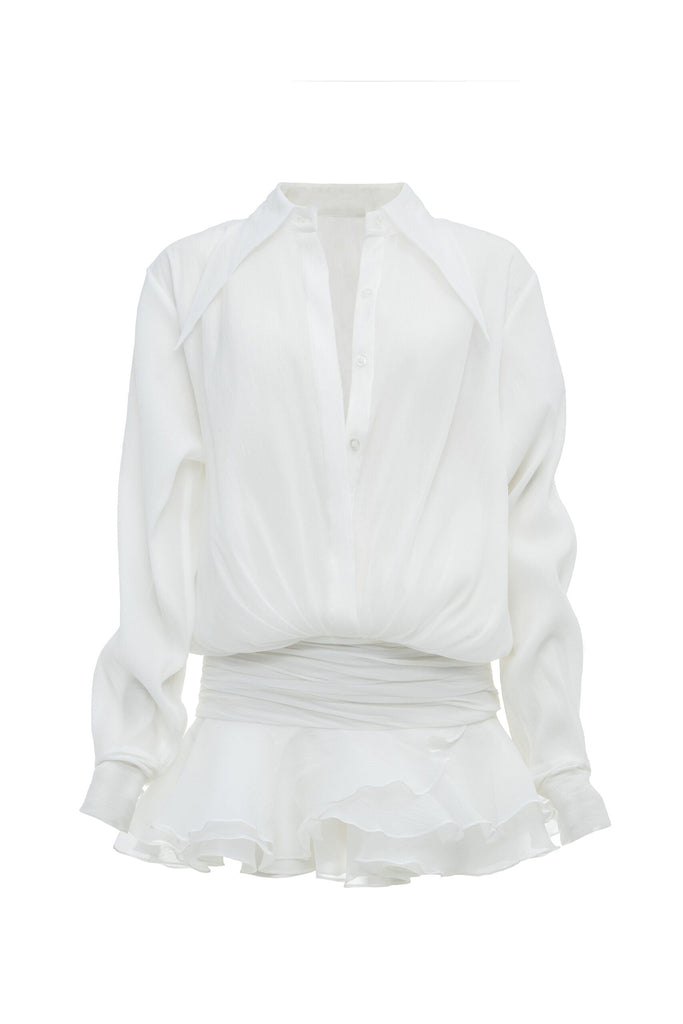 Ember Ruched Ruffle Mini Dress - White - Stylish white dress for special occasions | Buy Online