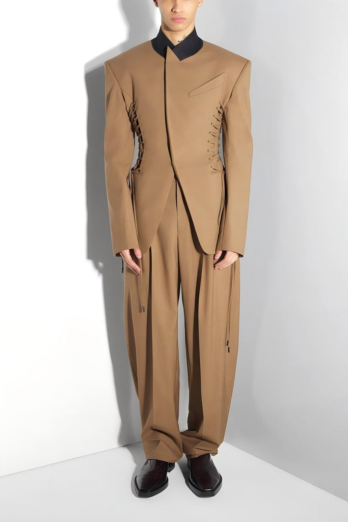 Juliea Silhouette Laced Up Tailored Jacket - Brown - Stylish red dress for special occasions | Buy Online