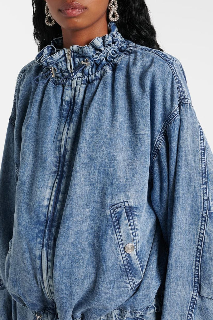 Stylish beautiful dress | Lmara Drawstring Petal Collar Denim Jacket - Ideal for special occasions