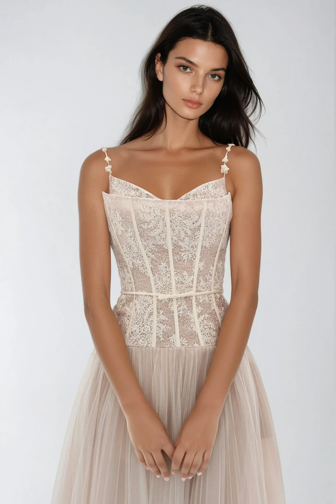Stylish beautiful dress | Dash Corset Mesh Ruch Maxi Dress - Ideal for special occasions