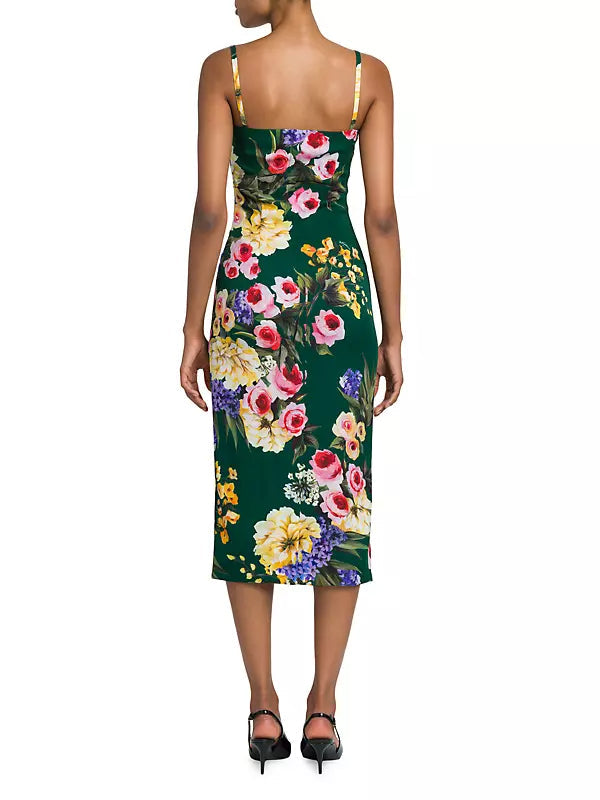Stylish green dress | floral print sheath midi dress in green - Ideal for special occasions