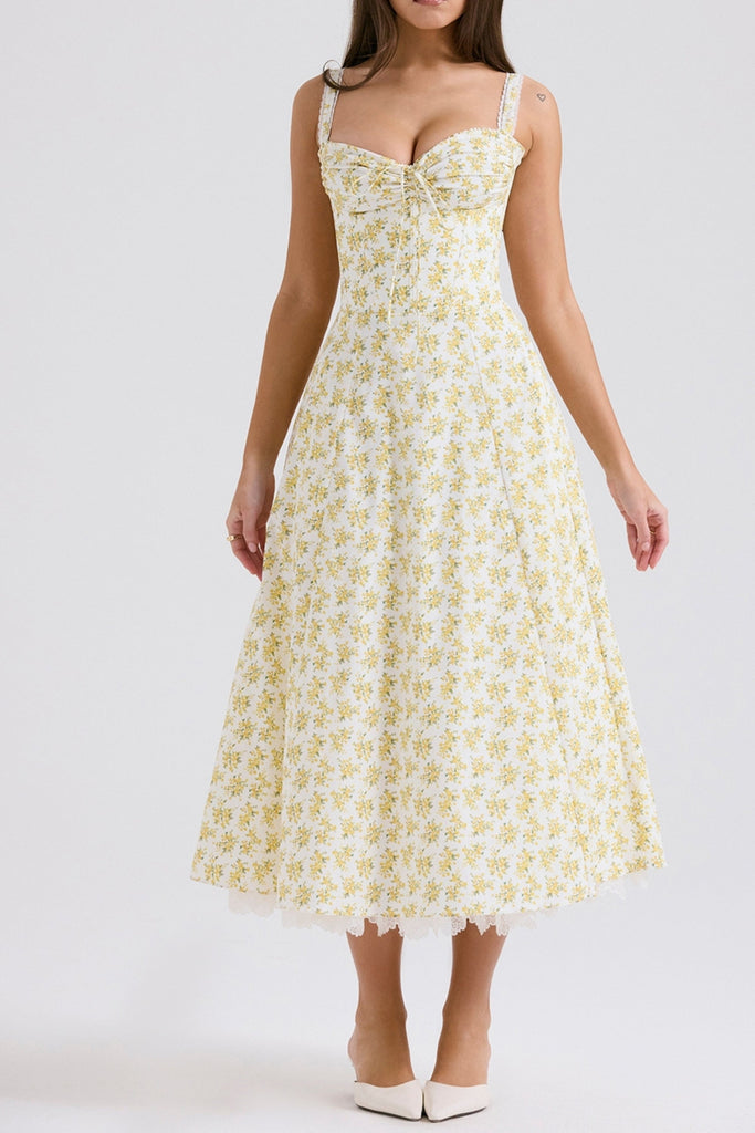 Shop  white dress - Perfect for special occasions | WHITE VINTAGE FLORAL PRINT COTTON BUSTIER SUNDRESS 