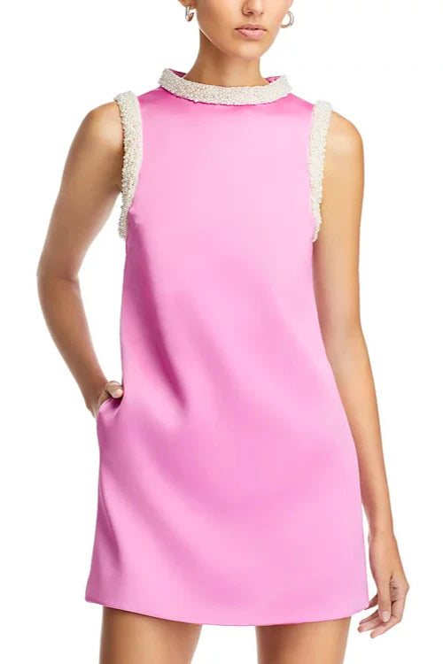 Shop  beautiful dress - Perfect for special occasions | Faux Pearl Trim Satin Shift Mini Dress
