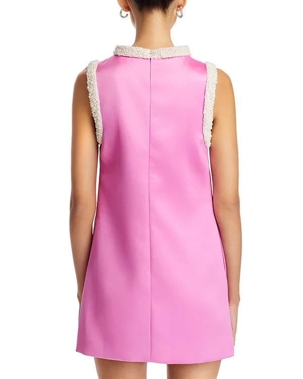 Stylish beautiful dress | Faux Pearl Trim Satin Shift Mini Dress - Ideal for special occasions