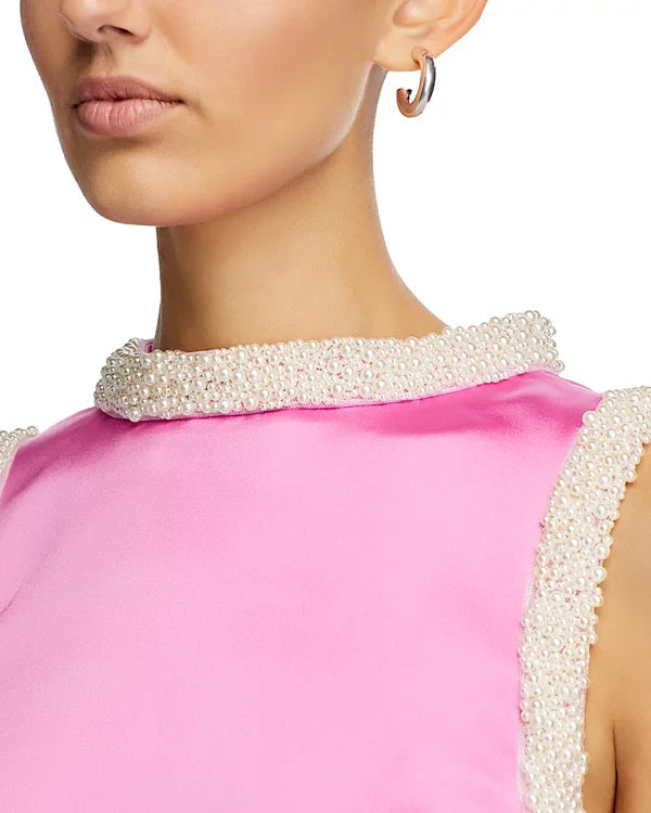 Stylish beautiful dress | Faux Pearl Trim Satin Shift Mini Dress - Ideal for special occasions