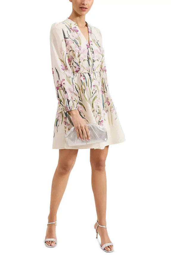 Stylish beautiful dress | floral print Blouson sleeve mini dress in ivory - Ideal for special occasions