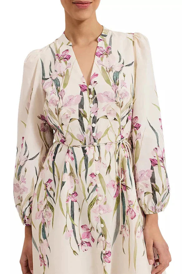 Shop  beautiful dress - Perfect for special occasions | floral print Blouson sleeve mini dress in ivory