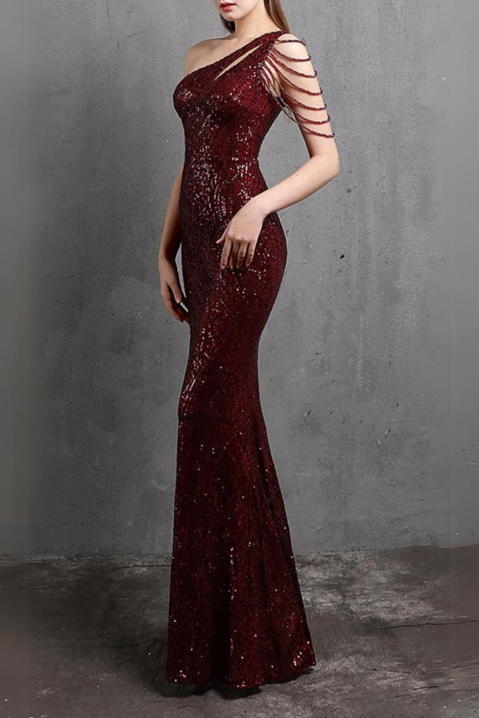 Stylish red dress | RED CUTOUT SEQUIN MAXI DRESS - Ideal for special occasions