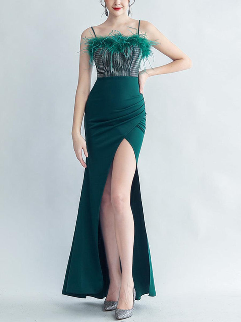 Shop  beautiful dress - Perfect for formal | Feather Spaghetti Rhinestone Formal Dress