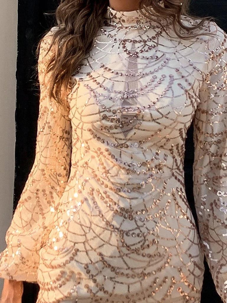 Stylish beautiful dress | Mock Neck Sequin Bodycon Dress - Ideal for special occasions
