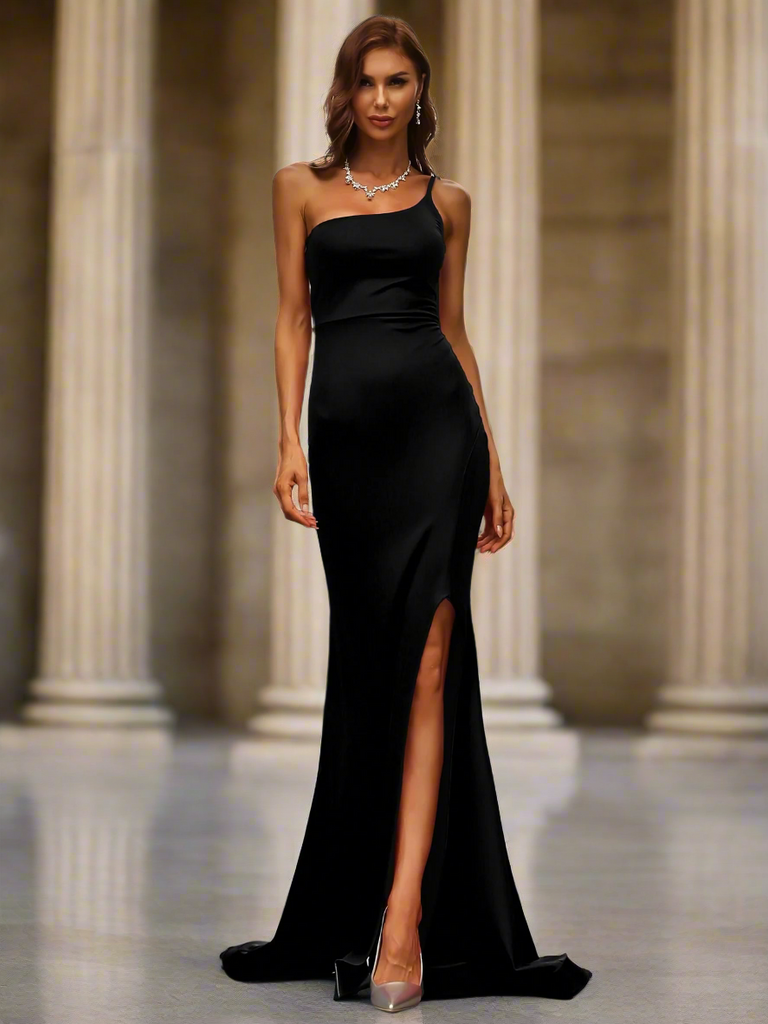 One Shoulder Split Mermaid Evening Dress - Stylish beautiful dress for special occasions | Buy Online