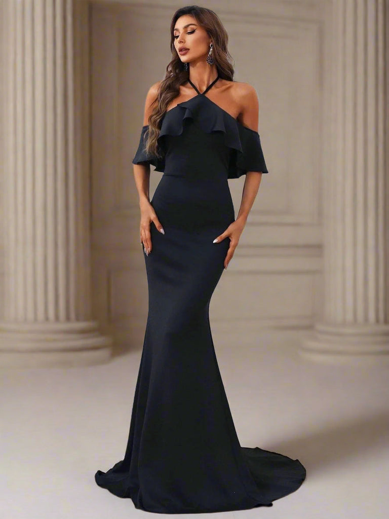 Tie Backless Mermaid Black Maxi Prom Dress - Stylish black dress for special occasions | Buy Online