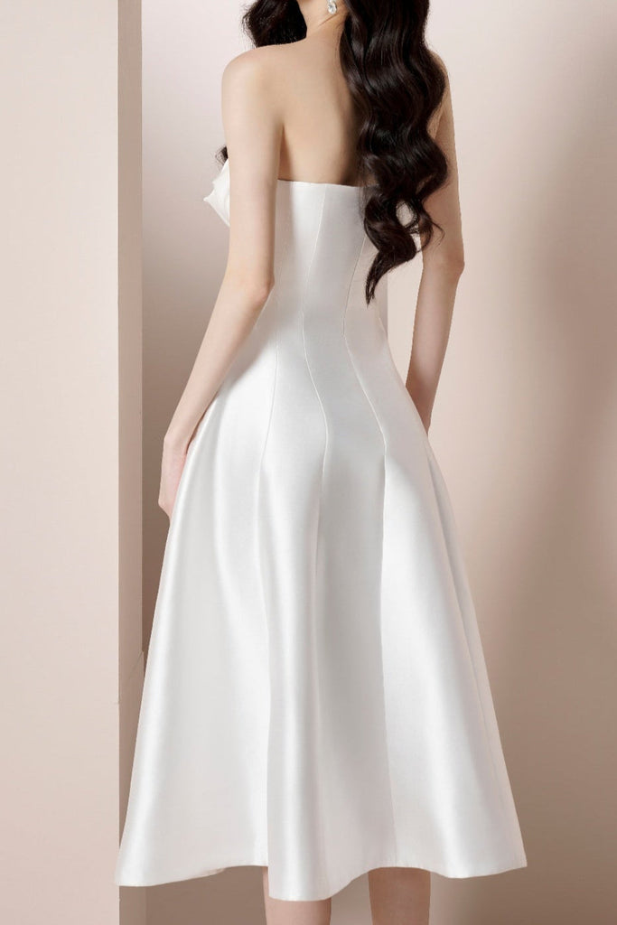Shop  white dress - Perfect for special occasions | mignon 3d flower satin strapless midi dress in white