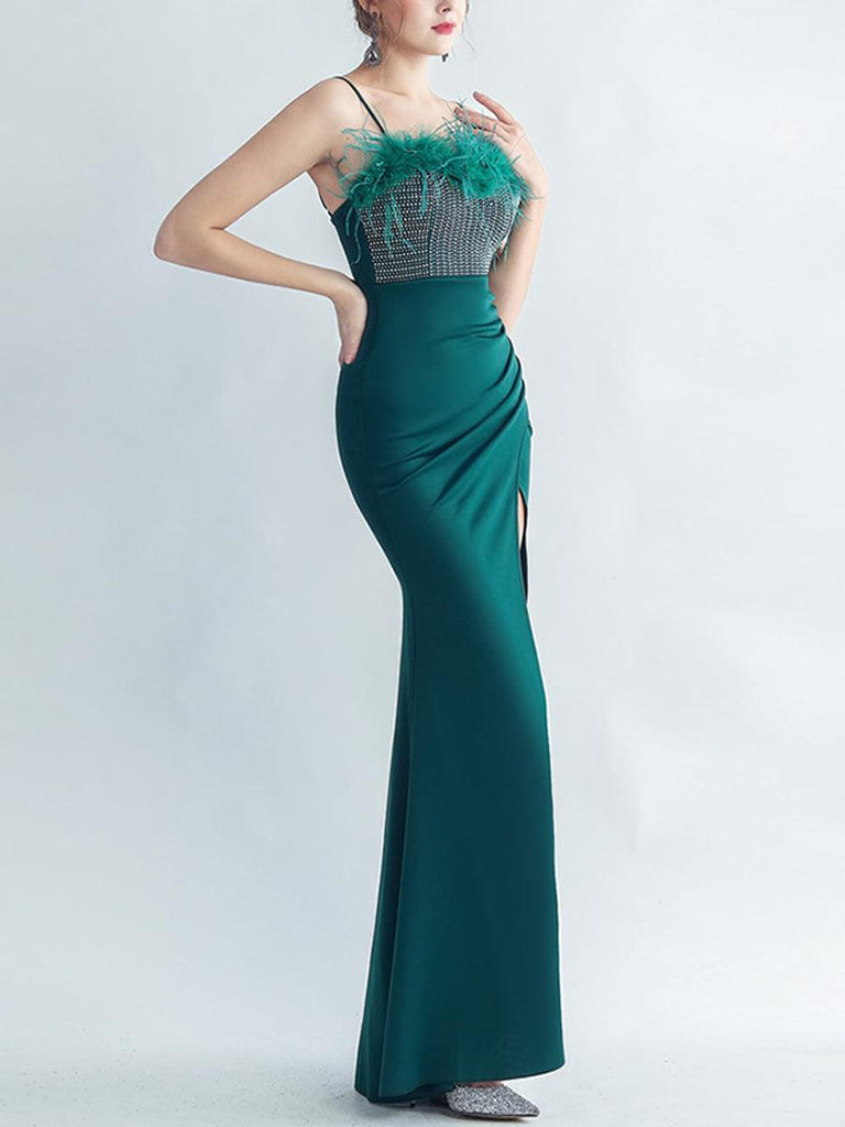 Shop  beautiful dress - Perfect for formal | Feather Spaghetti Rhinestone Formal Dress