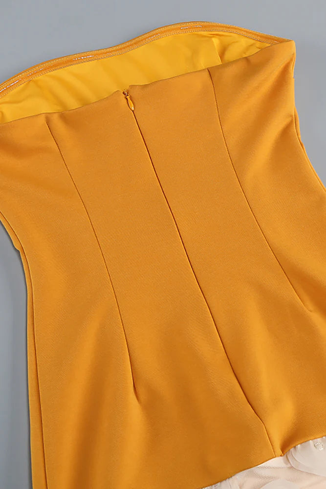 Shop  orange dress - Perfect for special occasions | Nodin Strapless Dot Mesh Maxi Dress in orange