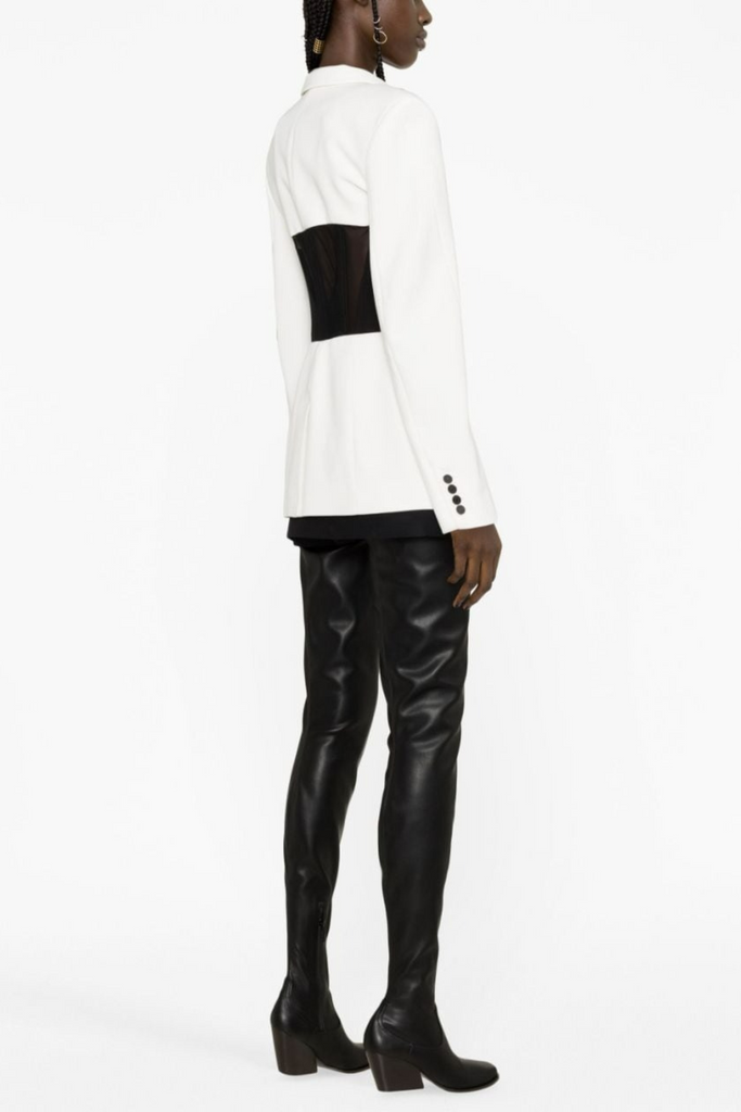 Stylish white dress | Kamryn Paneled Mesh Blazer - White - Ideal for special occasions