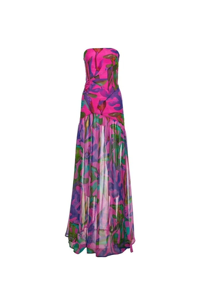 FLORAL-PRINT SILK CHIFFON MAXI DRESS IN RED - Stylish red dress for special occasions | Buy Online