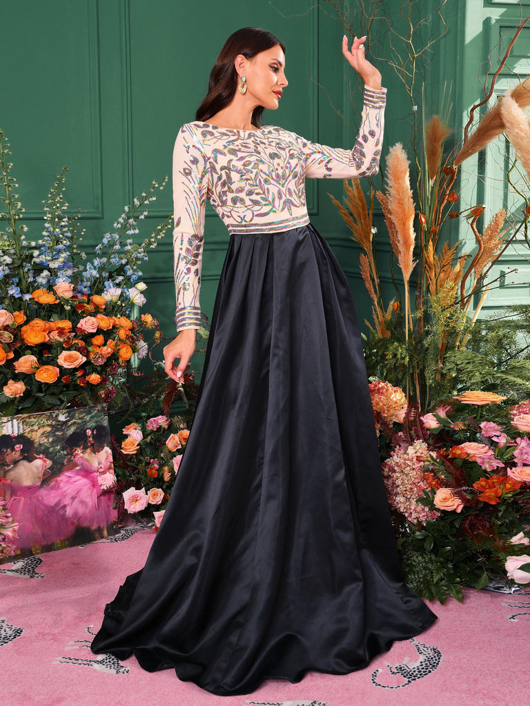 Shop  black gown - Perfect for formal | Formal A-Line Satin Panel Black Ball Gown