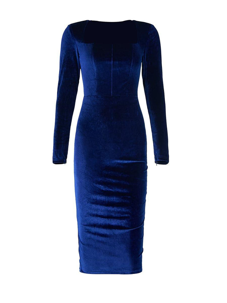 Shop  beautiful dress - Perfect for cocktail | Square Neck Velvet Midi Cocktail Dress