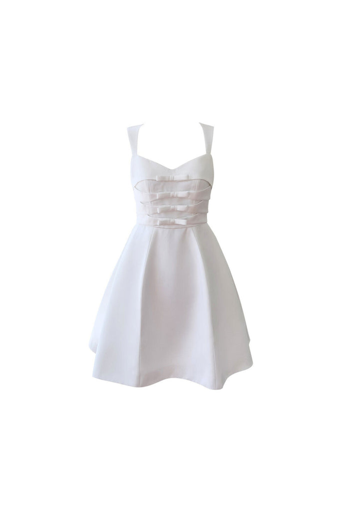 Stylish white dress | salome BOW SATIN MINI DRESS IN WHITE - Ideal for special occasions