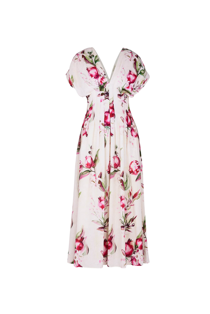 Sonya Pleated Floral Print Maxi Dress in white - Stylish white dress for special occasions | Buy Online