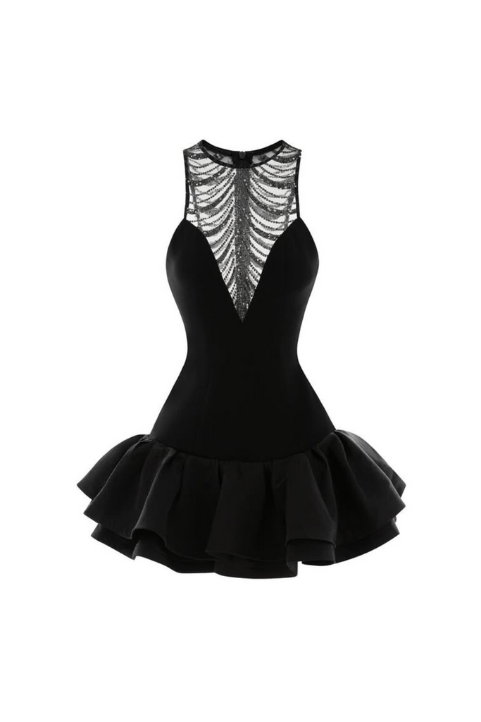 jessica sequin tulle ruched hem mini dress in black - Stylish black dress for special occasions | Buy Online