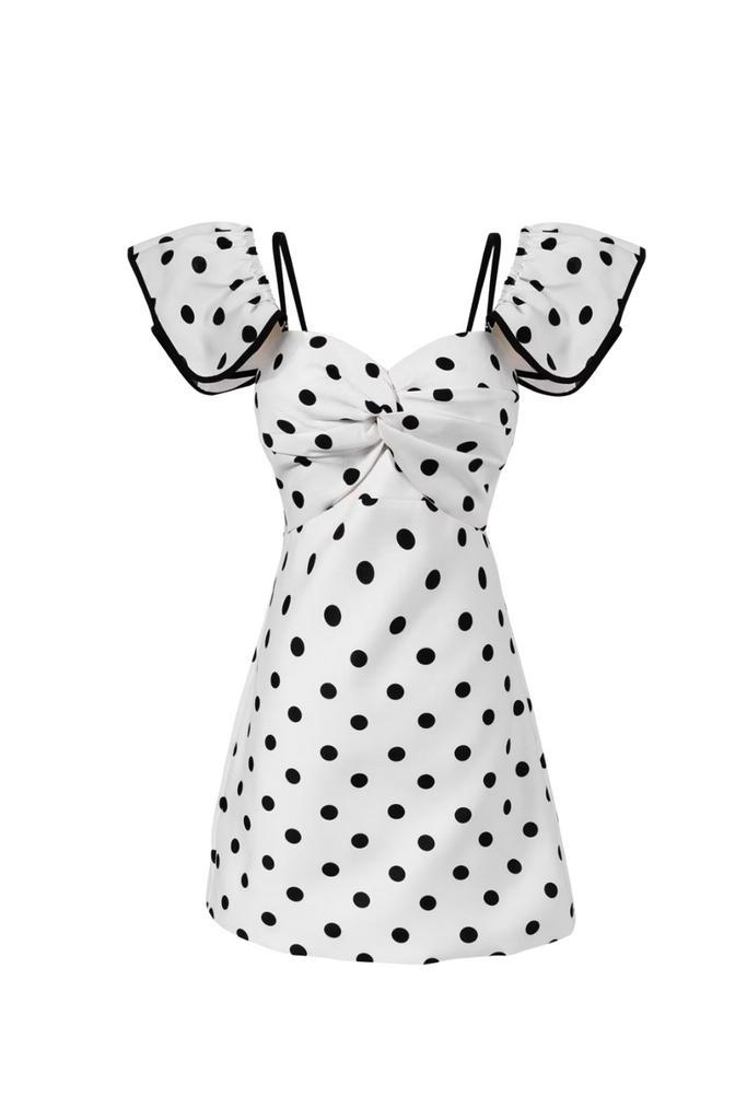 hermosa Dot Off Shoulder Mini Dress In White - Stylish white dress for special occasions | Buy Online