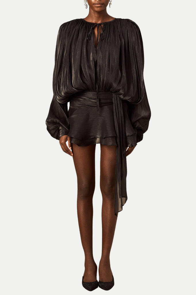 Anzay Pleated Ruffled Hem Mini Dress - Black - Stylish black dress for special occasions | Buy Online