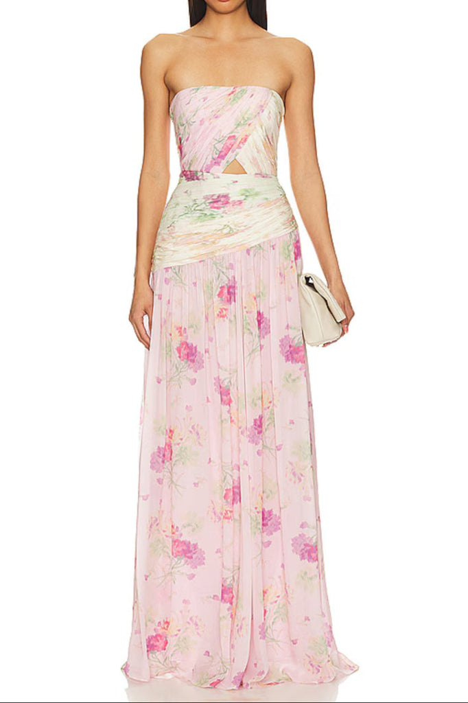 Stylish beautiful dress | PINTIL STRAPLESS PLEATED FLORAL MAXI DRESS IN MULTI - Ideal for special occasions