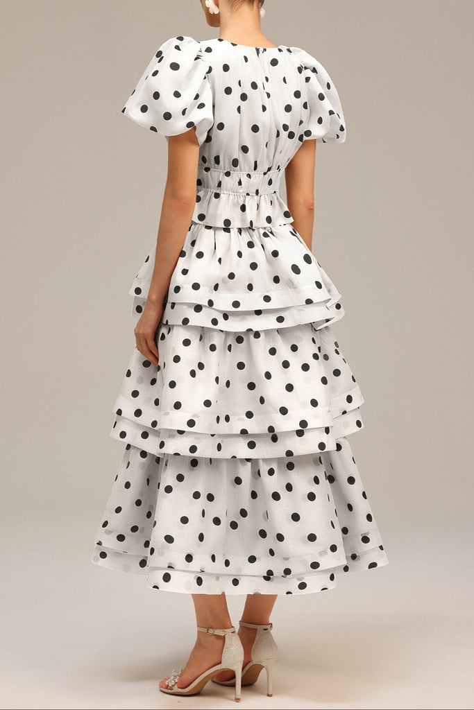 Shop  white dress - Perfect for special occasions | damla white Puff Sleeves Dot Printed Top And Skirt Two-Piece Set