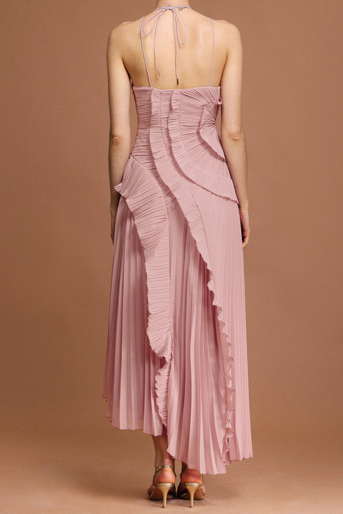 Stylish pink dress | alva Sleeveless Folds Slit Maxi Dress in light pink - Ideal for special occasions