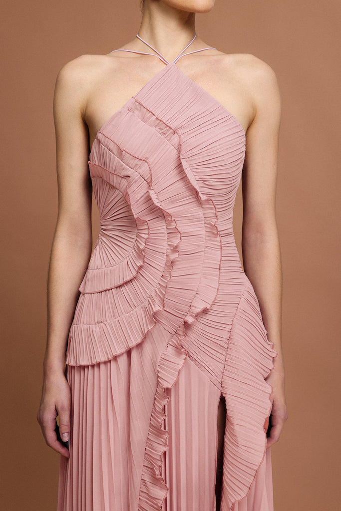 Stylish pink dress | alva Sleeveless Folds Slit Maxi Dress in light pink - Ideal for special occasions