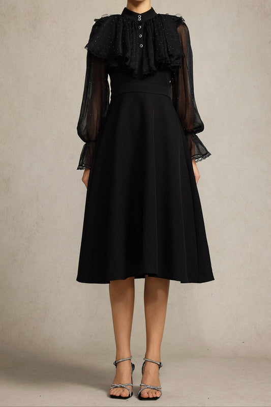hannah Long Sleeves False Two-Piece Flowers Midi Dress