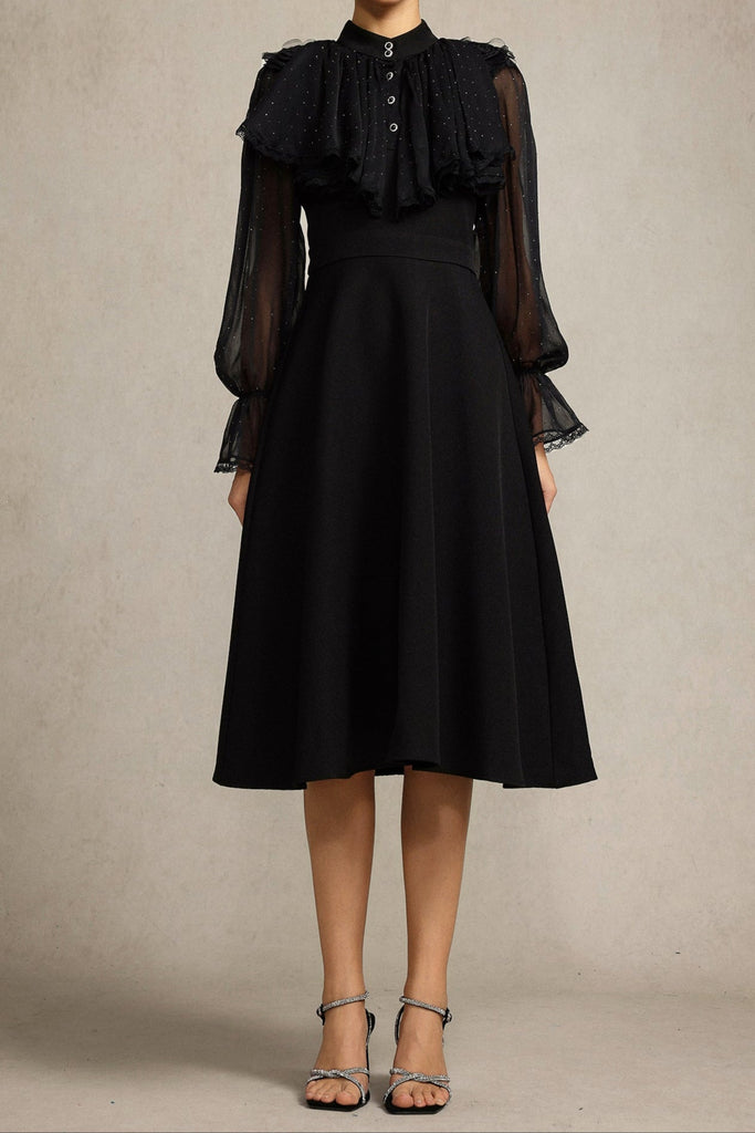 hannah Long Sleeves False Two-Piece Flowers Midi Dress - Stylish beautiful dress for special occasions | Buy Online