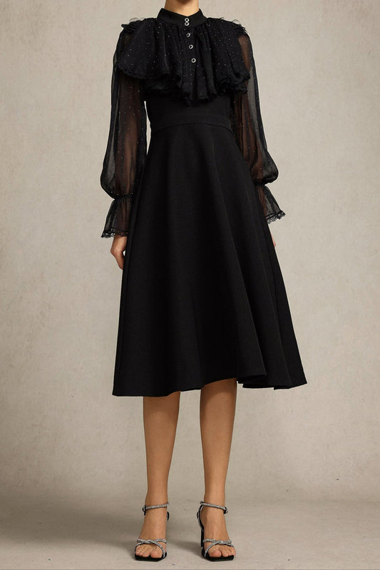 hannah Long Sleeves False Two-Piece Flowers Midi Dress