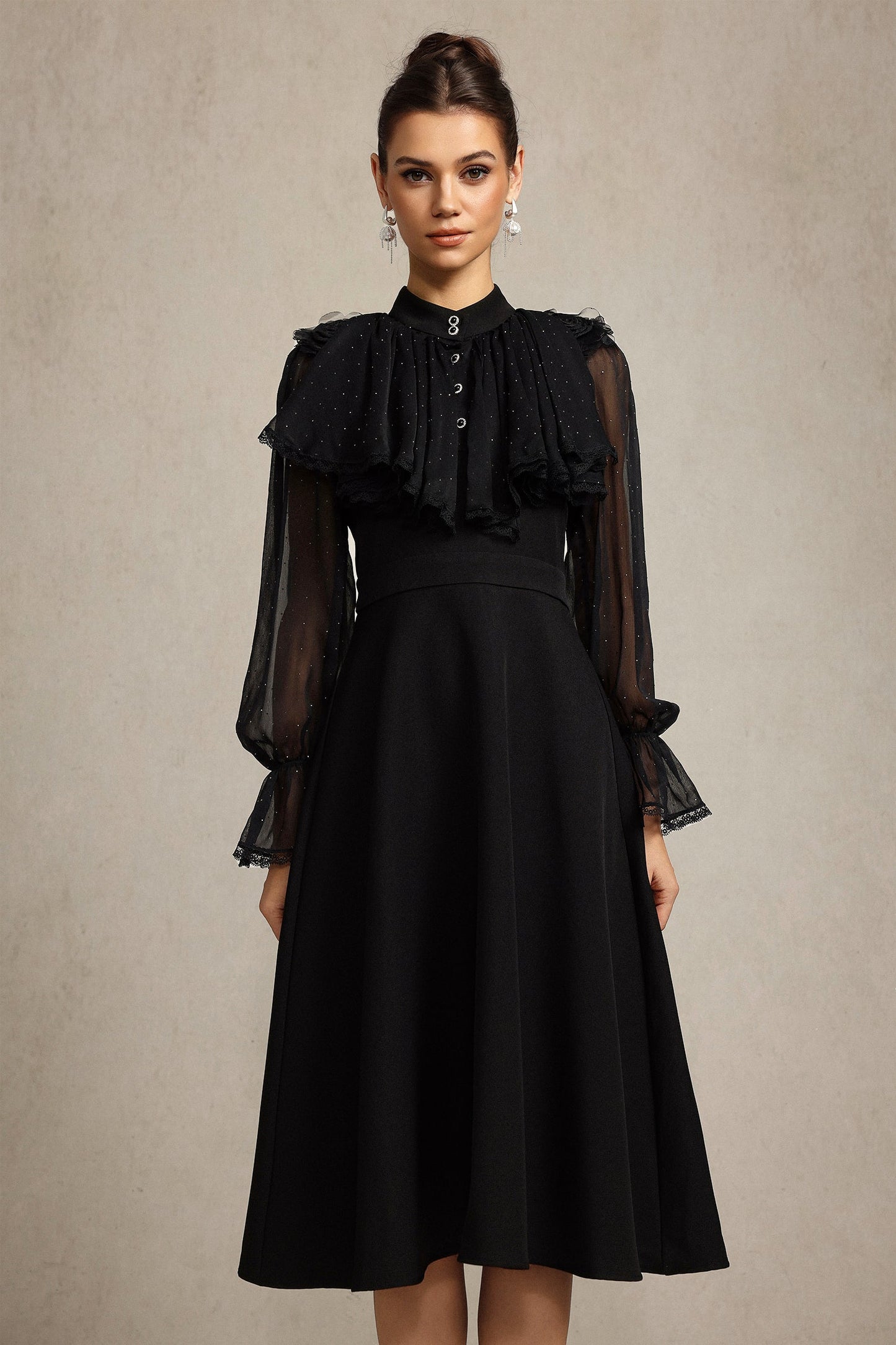 hannah Long Sleeves False Two-Piece Flowers Midi Dress