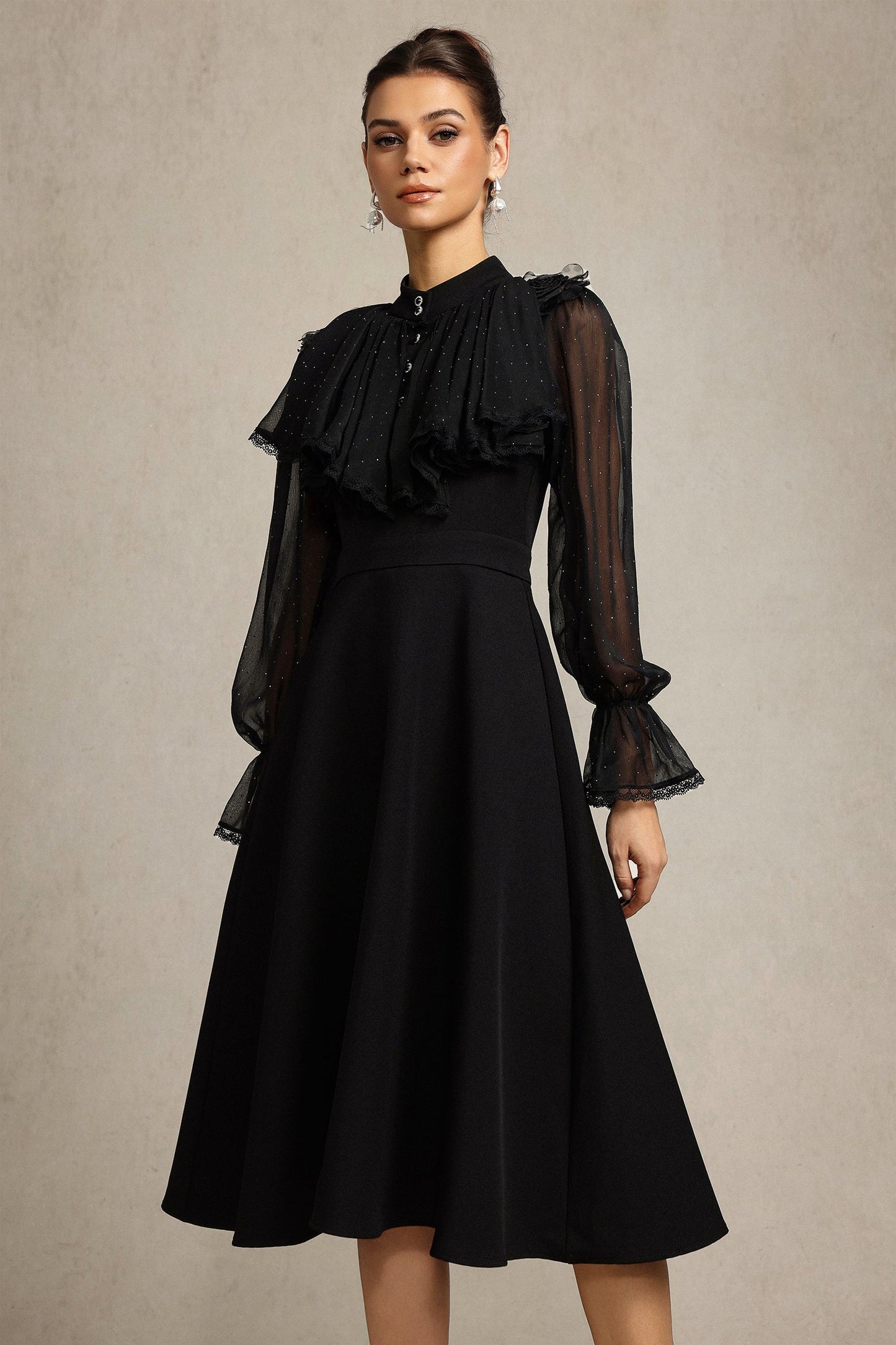hannah Long Sleeves False Two-Piece Flowers Midi Dress