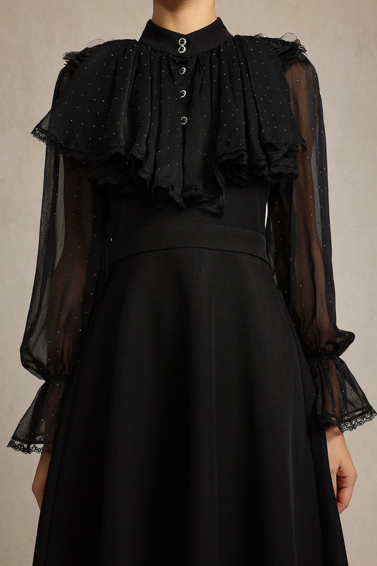 hannah Long Sleeves False Two-Piece Flowers Midi Dress