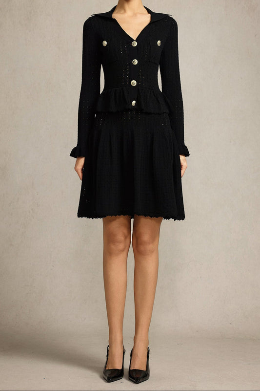 laurel Long Sleeves Folds Black Mini Dress