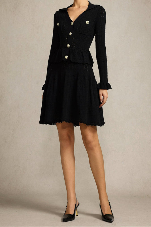 laurel Long Sleeves Folds Black Mini Dress