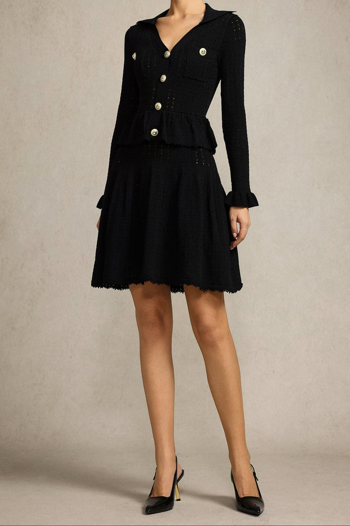 Stylish black dress | laurel Long Sleeves Folds Black Mini Dress - Ideal for special occasions