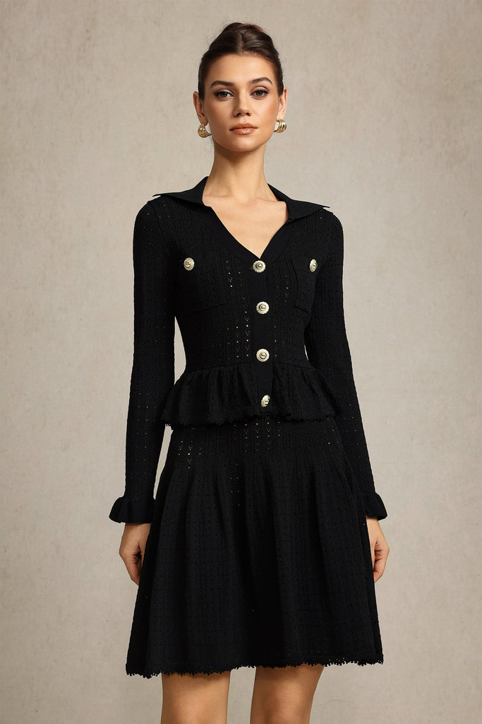 laurel Long Sleeves Folds Black Mini Dress - Stylish black dress for special occasions | Buy Online