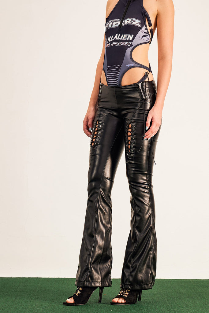 Stylish beautiful dress | Barna Lace Up Leather Bootcut Pants - Ideal for special occasions