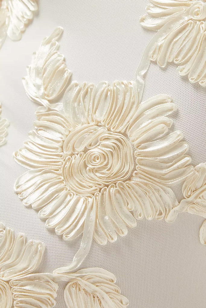 Floral-Embroidered Mesh Mini Dress In Ivory - Stylish red dress for special occasions | Buy Online