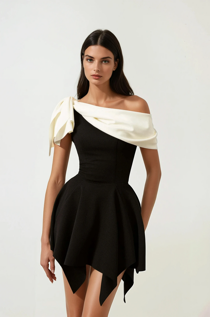 Gerardi Asymmetrical Flared Mini Dress - Stylish red dress for special occasions | Buy Online