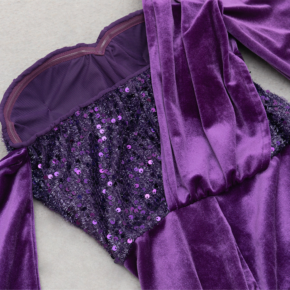one shoulder sequin-embellished velvet maxi dress in purple - Stylish purple dress for special occasions | Buy Online