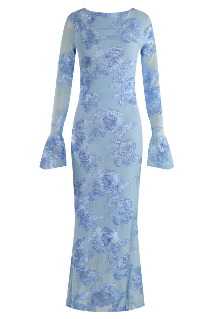 Floral Lace Lined Flute Cuffs Midi Dress - Stylish beautiful dress for special occasions | Buy Online